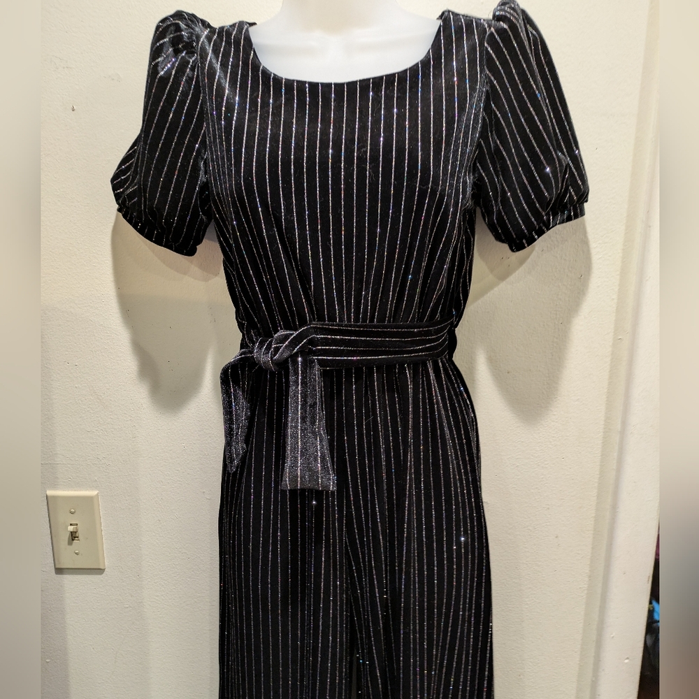 Habitual Black and Silver Striped Long Sleeve Dress Size 14